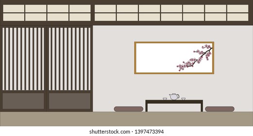 interior design,empty living room  in japanese style,vector