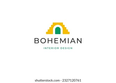 Decoración de arquitectura de diseño de interiores arco de diseño de logotipo mínimo con vector de escaleras