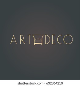 Interior Designer Brand Identity. Armchair Line Logo. Luxury Art Deco Style Furniture Sign.