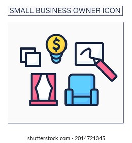 Interior designer color icon. Creating perfect place for relax and work. Comfortable room. Modern interior. Small business owner concept. Isolated vector illustration