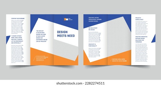 Interior Designer Firm trifold brochure template. A clean, modern, and high-quality design tri fold brochure vector design. Editable and customize template brochure