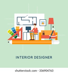 Interior Designer. Flat Design Vector Illustration.