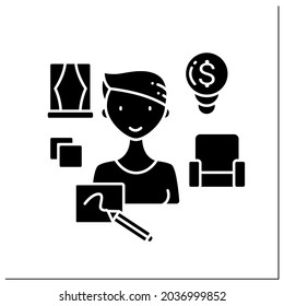 Interior designer glyph icon. Create aesthetically and functionally pleasing environments.Small business owner concept. Filled flat sign. Isolated silhouette vector illustration
