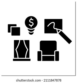 Interior designer glyph icon. Creating perfect place for relax and work. Comfortable room. Modern interior. Small business owner concept.Filled flat sign. Isolated silhouette vector illustration