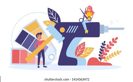 Interior designer profession. Idea of house renovation and apartment decor. Isolated vector illustration in cartoon style