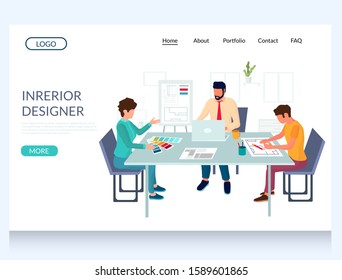 Interior designer vector website template, web page and landing page design for website and mobile site development. Professional home decorators services.