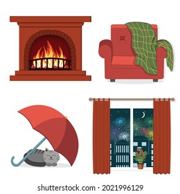 Interior details for comfort in the house, color vector isolated illustration