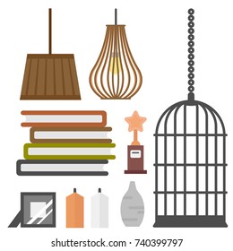 Interior details design stylized drawing modern interior house residence luxury apartment furniture decoration vector illustration.