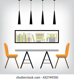 Interior Dining Room. Meeting room. Flat style vector illustration.