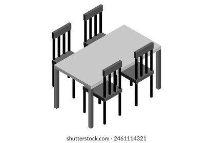 Interior: dining table and chairs, isometric illustration, Vector Illustration