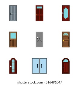 Interior doors icons set. Flat illustration of 9 interior doors vector icons for web
