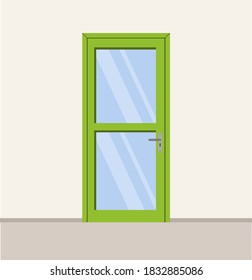 Interior doors, office, entrance. Door icon. Cartoon colourful front doors. Vector illustration in minimalistic flat design style.