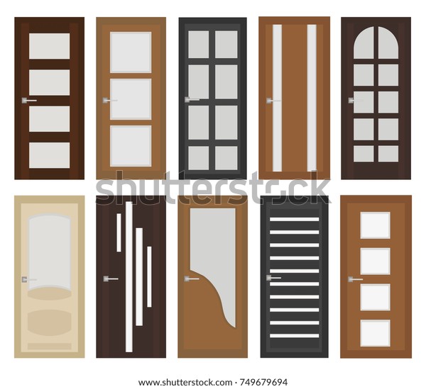 Interior Doors Set Flat Style Door Stock Vector Royalty