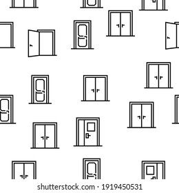 Interior Doors Types Vector Seamless Pattern Thin Line Illustration