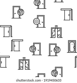 Interior Doors Types Vector Seamless Pattern Thin Line Illustration