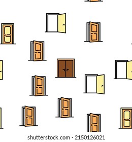 Interior Doors Types Vector Seamless Pattern Thin Line Illustration