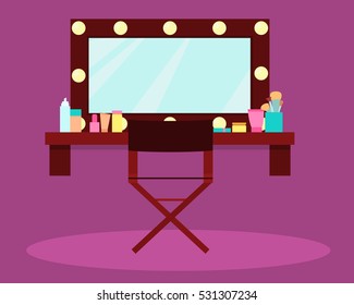 Interior dressing room actress or singer. Vector illustration 