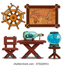 The interior of the dwelling of the seaman. Vector.