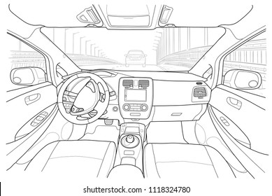 Interior of electromobile with automatic gearbox