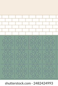 interior of an empty bathroom with tiles on the floor and walls. Vector illustration