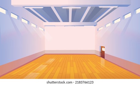 Interior Empty Gym School. Empty School Or College Sports Court. Vector Cartoon Illustration.