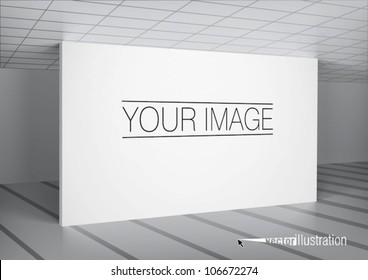 Interior with empty white wall, place for a image. Sample for design portfolio presentation.