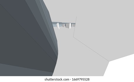 
Interior with facade pond, view of winter garden, in graphic design