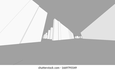 
Interior con estanque de fachada, vistas al jardín de invierno, en diseño gráfico