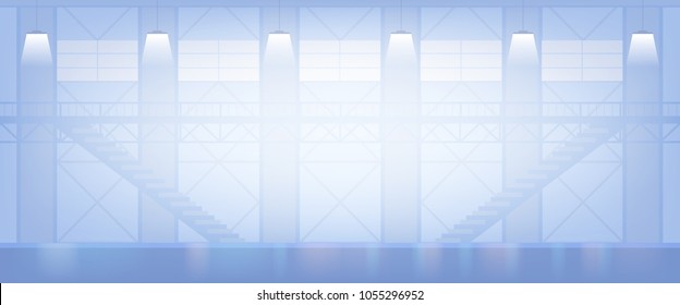 Interior of Factory. Warehouse building. Industrial vector background.