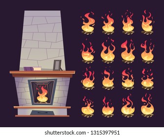 Interior fireplace. Keyframe animation of burning fire place for relax vector cartoons