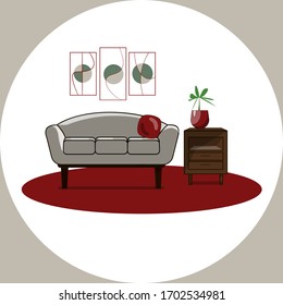 Interior flat illustration. Living room with furniture.