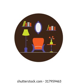 Interior of flat living room in circle. eps10