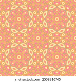 Interior floret seamless pattern. Graphic elements urban fashion. Spots contemporary mosaic. Bold funky linear motif. Retro design fabric ornament. Exotic napkin tissue.