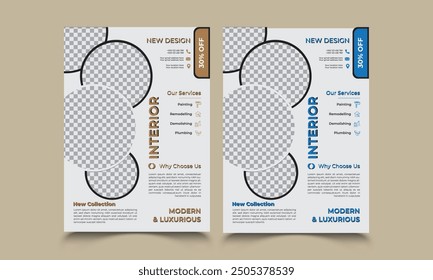 Interior flyer design, Interior leaflet, Round shape flyer, Interior flyer design with color variation, Interior design template