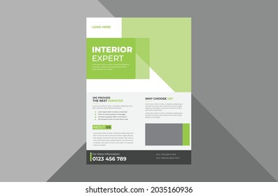 interior flyer design template. real estate interior poster leaflet design. a4 template, brochure design, cover, flyer, poster, print-ready