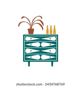 Interior fragment with a chest of drawers. Colored icon in flat style