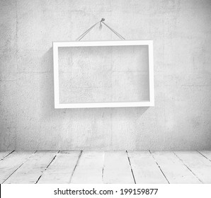 Interior, Frame picture in the empty room from stone wall and wooden floor. EPS 10 vector illustration