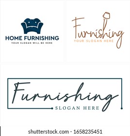 Interior furnishing logo design with sofa and lamp lettering signature combination line vector suitable for template home furnishing E-Commerce business provide retail store