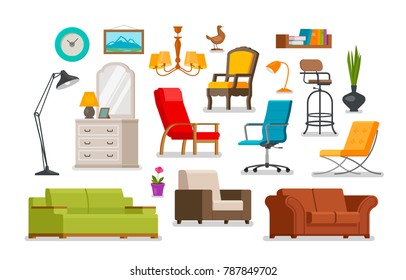 Interior, furnishings, furniture store concept. Vector illustration