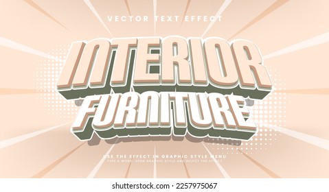 Interior furniture 3d editable vector text style effect, with pastel color themes