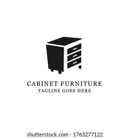 interior furniture cabinet Wood logo design with negative space vector illustration