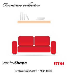 Interior furniture collection icons, sofa and bookshelf, vector illustration