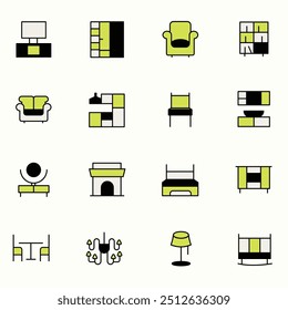 INTERIOR FURNITURE COLORED ICON SET