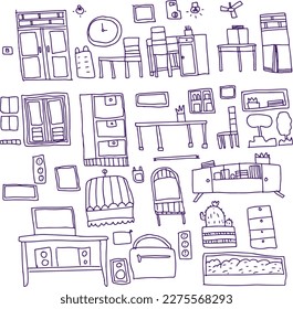 interior furniture doodle hand drawn 