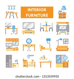 Interior Furniture flat design vector icon set