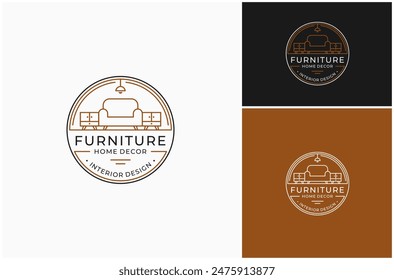 Interior Furniture Furnishing Living Room Sofa Circle Badge Stamp Vector Logo Design Illustration