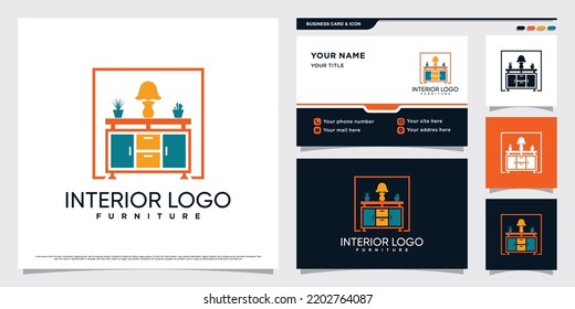 Interior Furniture Logo Design With Creative Element And Business Card Template Premium Vector