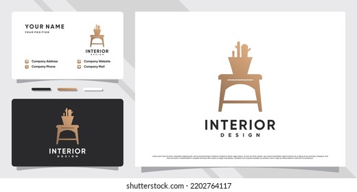 Interior Furniture Logo Design With Creative Element And Business Card Template Premium Vector