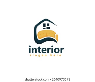 interior, furniture logo, house that combines with sofa with window that resembles photo frame logo design template