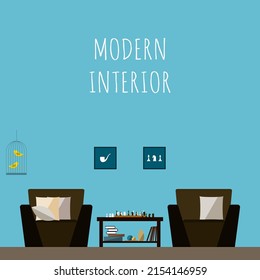 Interior Furniture Minimalist Funny Cartoon Decoration Card Background Template